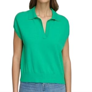 DKNY Kelly Green Collared Sleeveless Sweater Size M